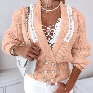 Pearls Decor Frill Hem Knit Cardigan, women Sweaters & Cardigans, ChicMe catalog