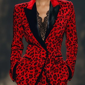Urban Buttoned Leopard Lapel Collar Blazer, Blazers, color:Red|size:XXL, Stylewe