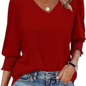V Neck Casual Cotton Shirt, Tees & T-shirts, Roselinlin - Online Catalog