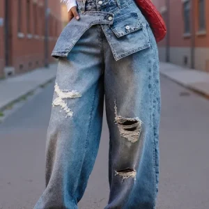 Casual Asymmetric Jeans, Jeans, color:Denim Blue|size:XXL, Stylewe