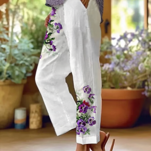 Women Floral Long Pants Casual Spring/Fall Trousers, Pants, color:White|size:4XL, catalog Noracora shop
