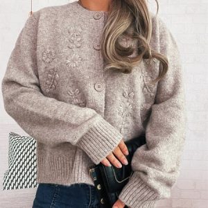 Women Cotton Plain Long Sleeve Comfy Casual Cardigan, Sweaters, color:Light Camel|size:L, catalog Noracora shop