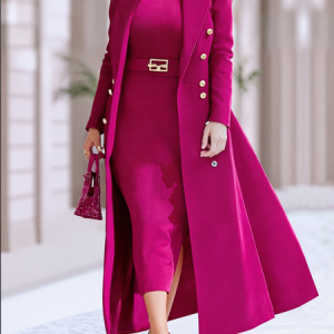 Urban Plain Lapel Collar Coat, Coats, color:Rose Red|size:XXL, Stylewe