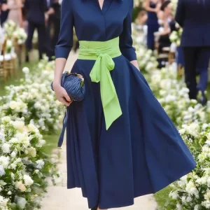 Urban Plain Cotton Shirt Collar Midi Dress With Belt, Midi Dresses, color:Blue|size:XXL, Stylewe