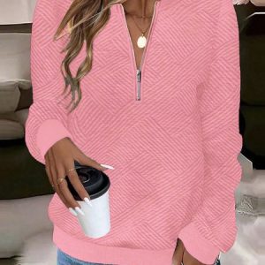 Casual V Neck Plain Sweatshirt, Hoodies & Sweatshirts, color:Pink|size:3XL, catalog Noracora shop