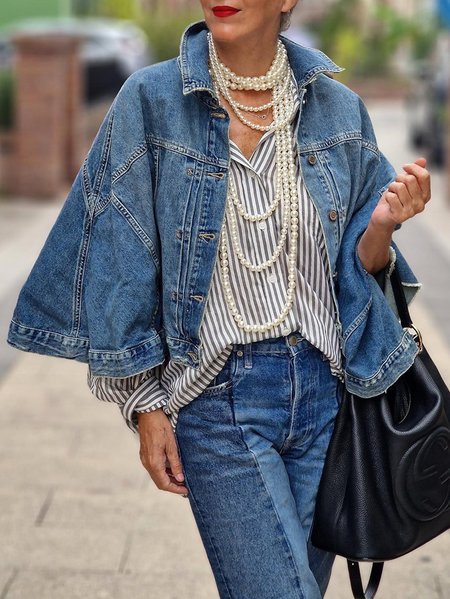 Plus Size Casual Dolman Sleeve Denim Coat, Plus Outerwear, color:Blue|size:4X, Stylewe