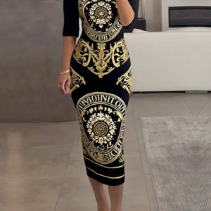 Plus Size Tight Regular Sleeve Elegant Dress, Plus Dresses, color:Black|size:4X, Stylewe