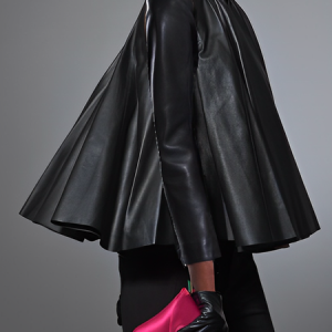 Urban Stand Collar Faux Leather Top With a Big Hemline, Tops, color:Black|size:XXL, Stylewe