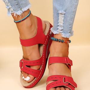 Vintage Plain Hook And Loop Block Heel Back Empty  Shoes Split Joint, Sandals, color:Red|size:43, catalog Noracora shop