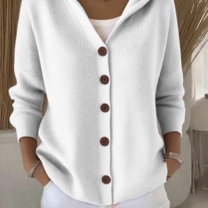 Women Cotton Plain Long Sleeve Comfy Casual Cardigan, Sweaters, color:White|size:4XL, catalog Noracora shop