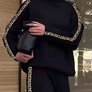 Casual Turtleneck Text Letters Long Sleeve Sweatshirt, Hoodies and Sweatshirts, color:Black|size:XXL, Stylewe