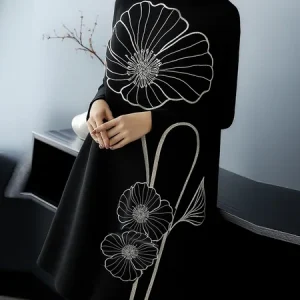 Elegant Floral Stand Collar Mini Dress, Midi Dresses, color:Black|size:XXL, Stylewe