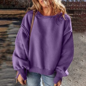 Casual Crew Neck Plain Sweatshirt, Hoodies & Sweatshirts, color:Purple|size:XXL, catalog Noracora shop