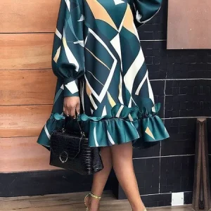 Urban Geometric Printing  Knee Length Dress, Midi Dresses, color:As Picture|size:XXL, Stylewe