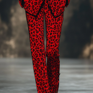 Urban Leopard Buttoned Straight Pants, Pants, color:Red|size:XXL, Stylewe