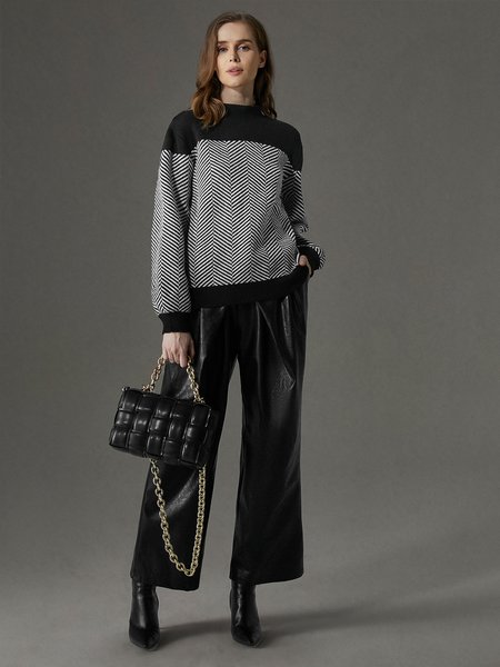 Turtleneck Split Joint Color Block Urban Sweater, Pullovers, color:Black|size:XXL, Stylewe - Image 2