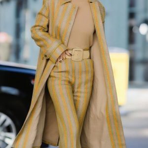 Urban Printing Striped Trench Coat, Trench Coats, color:As Picture|size:XXL, Stylewe