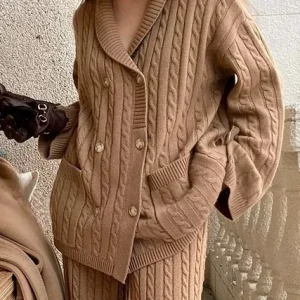Yarn/Wool Yarn Urban Plain Lapel Collar Cardigan, Cardigans, color:Brown|size:XXL, Stylewe