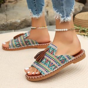 Vintage Geometric Slip On Flat Heel Slide Sandals, Sandals, color:Sky Blue|size:42, catalog Noracora shop