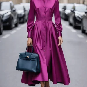 Urban Plain Shirt Collar Maxi Dress, Maxi Dresses, color:Rose Red|size:XXL, Stylewe