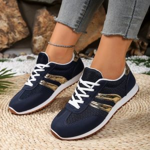 Vintage Color Block Lace-Up Flat Heel Outdoor Sneakers, Women shoes, color:Blue|size:43, catalog Noracora shop