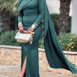 Elegant Plain Maxi Party Dress No Belt, Maxi Dresses, color:Green|size:XXL, Stylewe