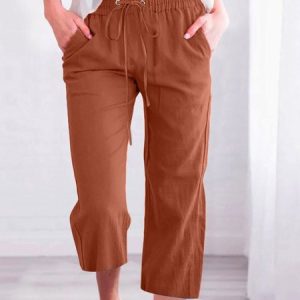 Women Plain Capris Pants Casual Summer Trousers, Pants, color:Orange|size:3XL, catalog Noracora shop