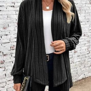 Women Cotton Plain Long Sleeve Comfy Casual Cardigan, Sweaters, color:Black|size:3XL, catalog Noracora shop