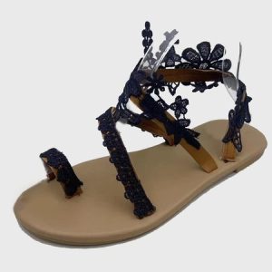 Casual Vacation Floral Slip On Flat Heel Gladiator Sandals, Sandals, color:Black|size:43, catalog Noracora shop