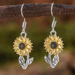 Retro Simple Sunflower Earrings Pendant Women Fashion Popular Bohemian Plant Flower Earrings, Earring, color:Silver|size:One-size, catalog Noracora shop