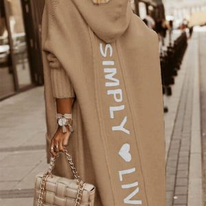 Letter Heart Pattern Long Cardigans Knitted Open Front Oversized Hooded Outerwear Sweater Coat, women Sweaters & Cardigans, ChicMe catalog