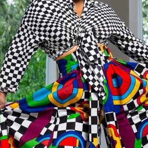 Urban Plaid Printing Shirt Collar Raglan Sleeves Shirt, Blouses and Shirts, color:Black-white|size:XXL, Stylewe
