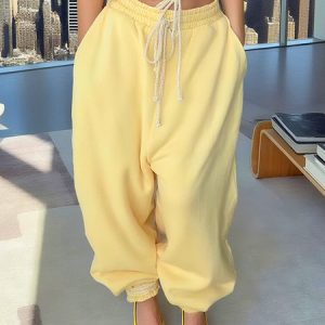 Casual Plain Ankle Banded Pants, Pants, color:Yellow|size:XXL, Stylewe
