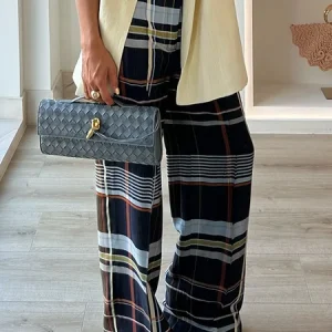 Casual Plaid Straight Pants, Pants, color:As Picture|size:XXL, Stylewe