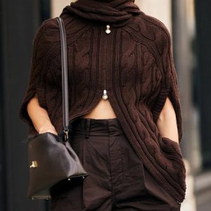 Urban Plain Irregular Craftsmanship Sweater Cardigan, Pullovers, color:Brown|size:XXL, Stylewe