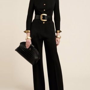 Urban Buttoned Plain Mock Neck Jumpsuit With No Belt, Jumpsuits, color:Black|size:XXL, Stylewe