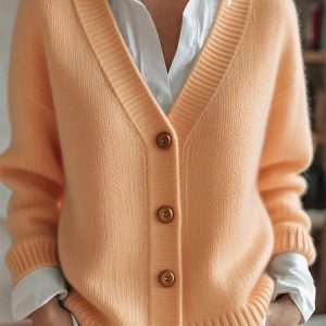 Women Plain Long Sleeve Comfy Vintage Cardigan, Cardigans, color:Yellow|size:4XL, catalog Noracora shop