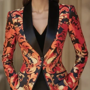 Urban Geometric Lapel Collar Blazer, Blazers, color:Orange|size:XXL, Stylewe