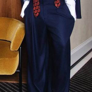 Urban Plain Wide Leg Pants, Pants, color:Blue|size:XXL, Stylewe