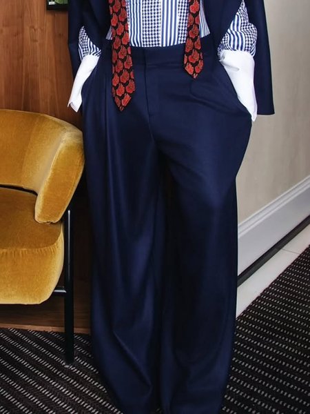 Urban Plain Wide Leg Pants, Pants, color:Blue|size:XXL, Stylewe