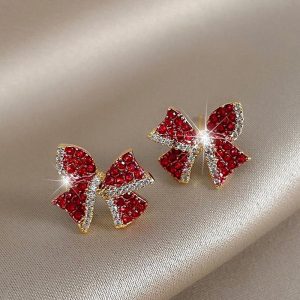 1Pair Christmas Rhinestone Bowknot Shaped Earrings, women Earrings, ChicMe catalog