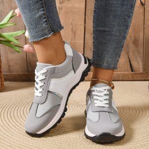 Vintage Color Block Lace-Up Low Heel Outdoor Sneakers, Women shoes, color:Gray|size:43, catalog Noracora shop