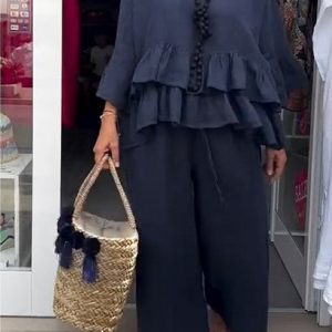 Women Plain Two-Piece Set Daily Long Sleeve Casual Spring/Fall Top With Pants Matching Set, Jumpsuits&Rompers, color:Deep Blue|size:5XL, catalog Noracora shop