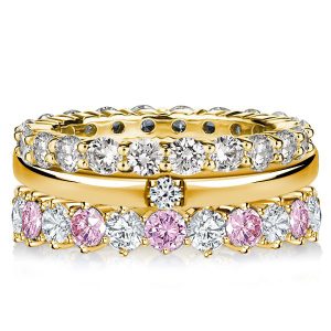 stackable ring sets - Italo Golden Round Cut White & Pink Stone Stackable Band Set, Italo jewelry - Online Catalog