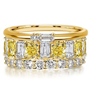stackable ring sets - Italo Two Tone Radiant Cut Yellow & White Sapphire Stackable Band Set, Italo jewelry - Online Catalog