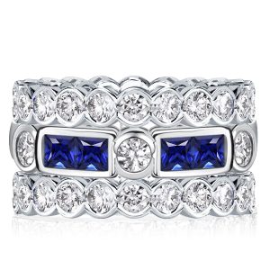 stackable ring sets - Italo Vintage White & Blue Sapphire Stackable Band Set, Italo jewelry - Online Catalog
