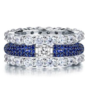 stackable ring sets - Italo Two Tone White & Blue Sapphire Stackable Band Set, Italo jewelry - Online Catalog