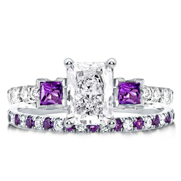 bridal sets - Italo Radiant Cut Amethyst Rings Sets 3 Stone Ring Sets, Italo jewelry - Online Catalog