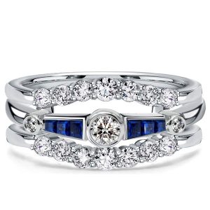bridal sets - Italo Blue Sapphire Bezel Setting Vintage Engagement Ring Sets, Italo jewelry - Online Catalog
