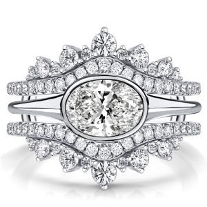 bridal sets - Italo Oval Cut Inset Guard Enhancers Engagement Rings Sets, Italo jewelry - Online Catalog